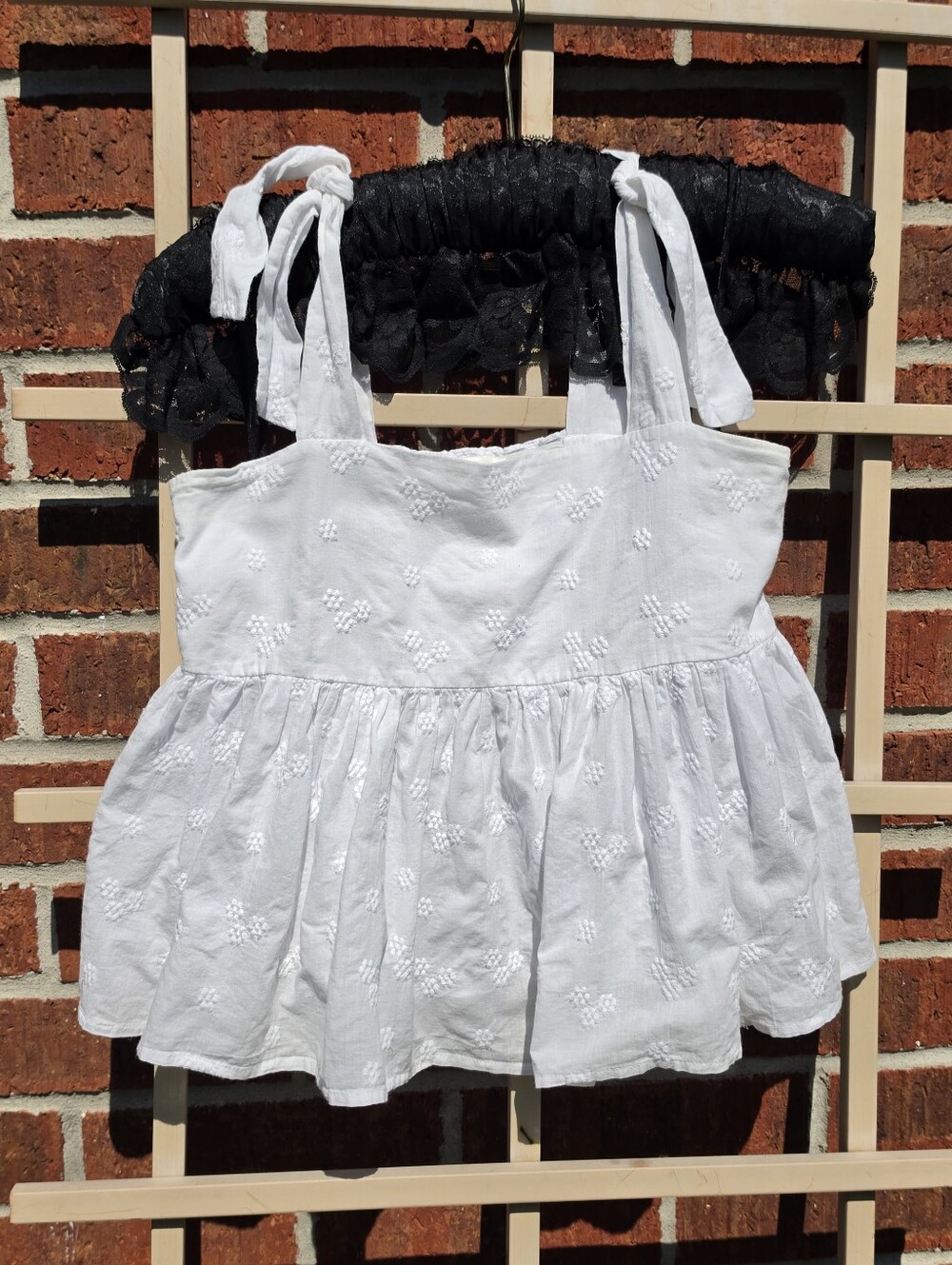 BP White Embroidered tie Strap Baby Doll tank top Small